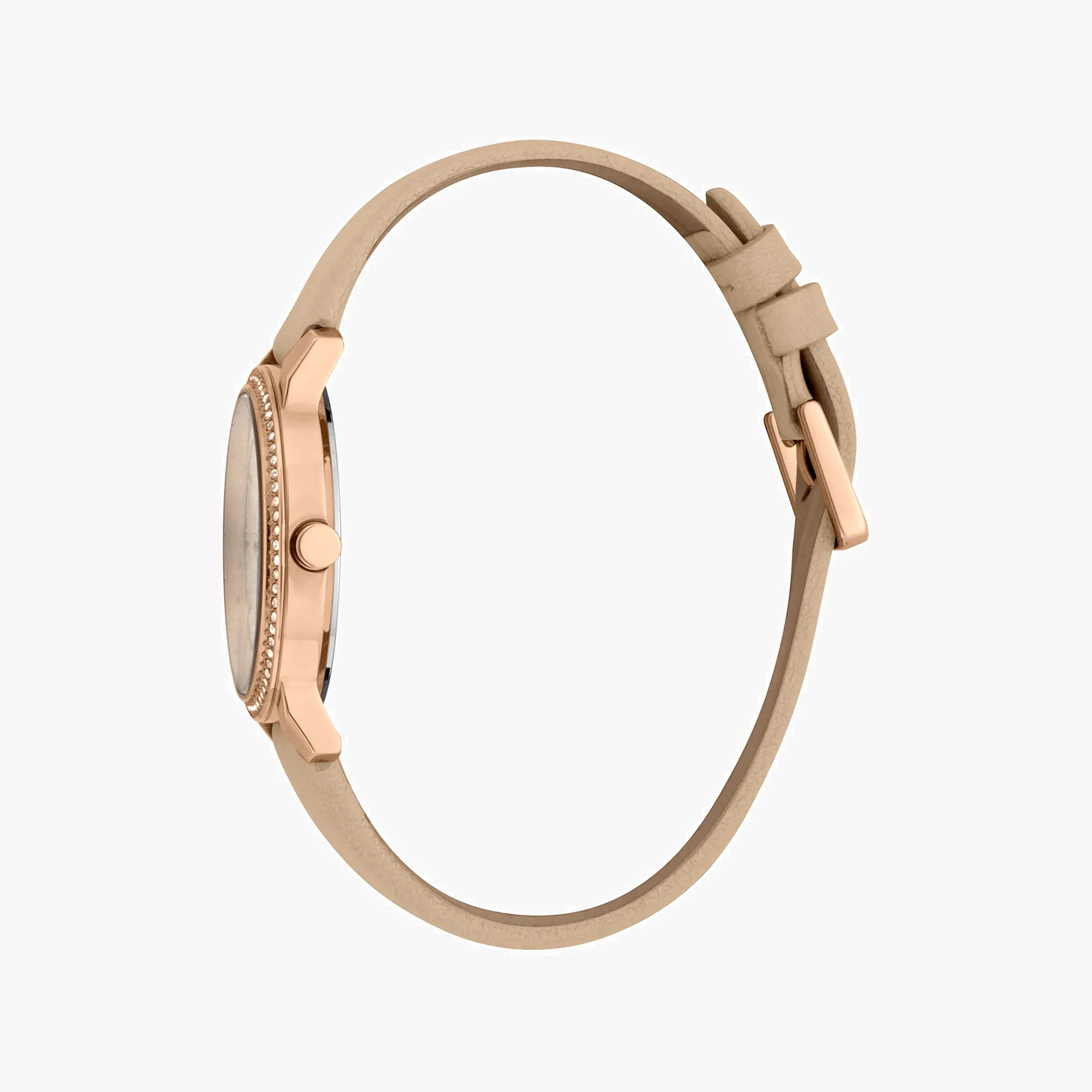 Esprit Dames Beige Leren Horloge, Zilveren Wijzerplaat | Es1l196m0045