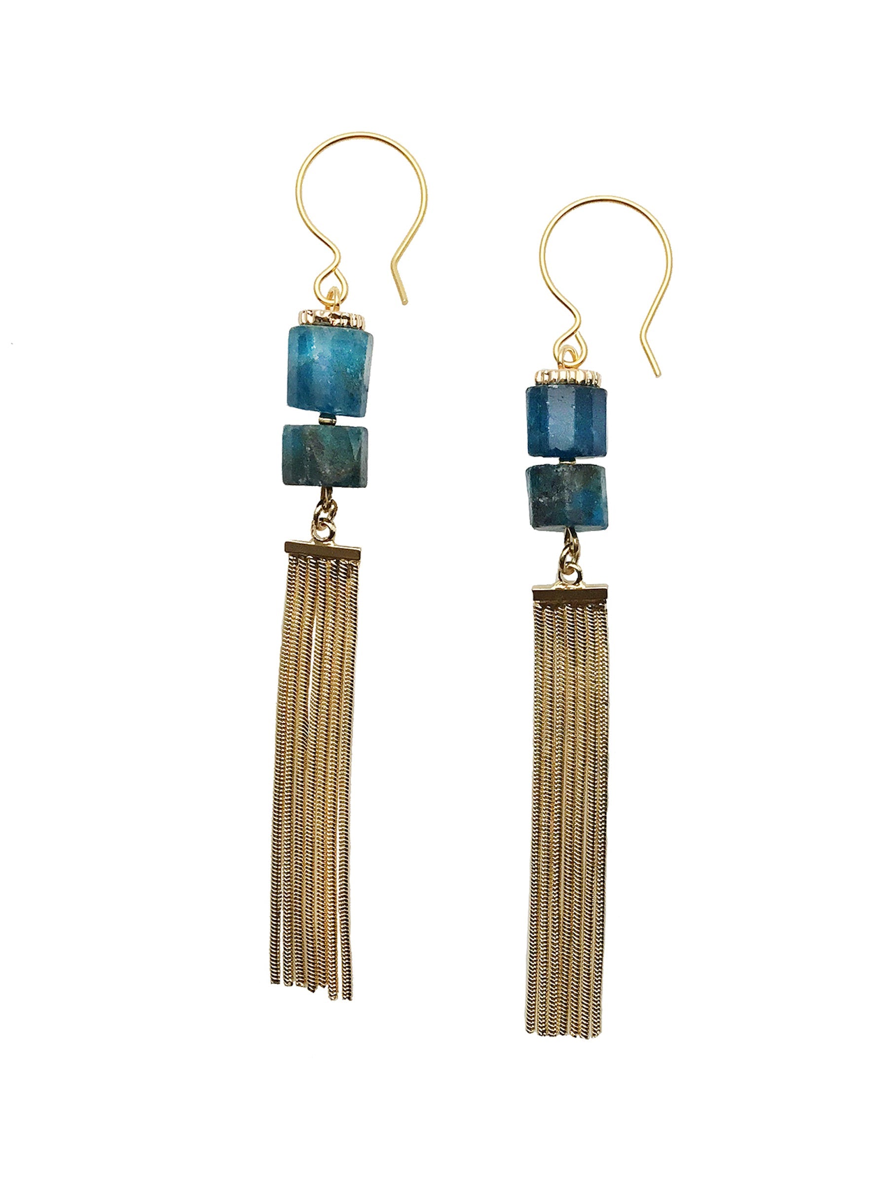 Blauwe Apatiet Tassel Oorbellen CE021
