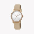 Esprit Dames Beige Leren Horloge, Zilveren Wijzerplaat | Es1l196m0045