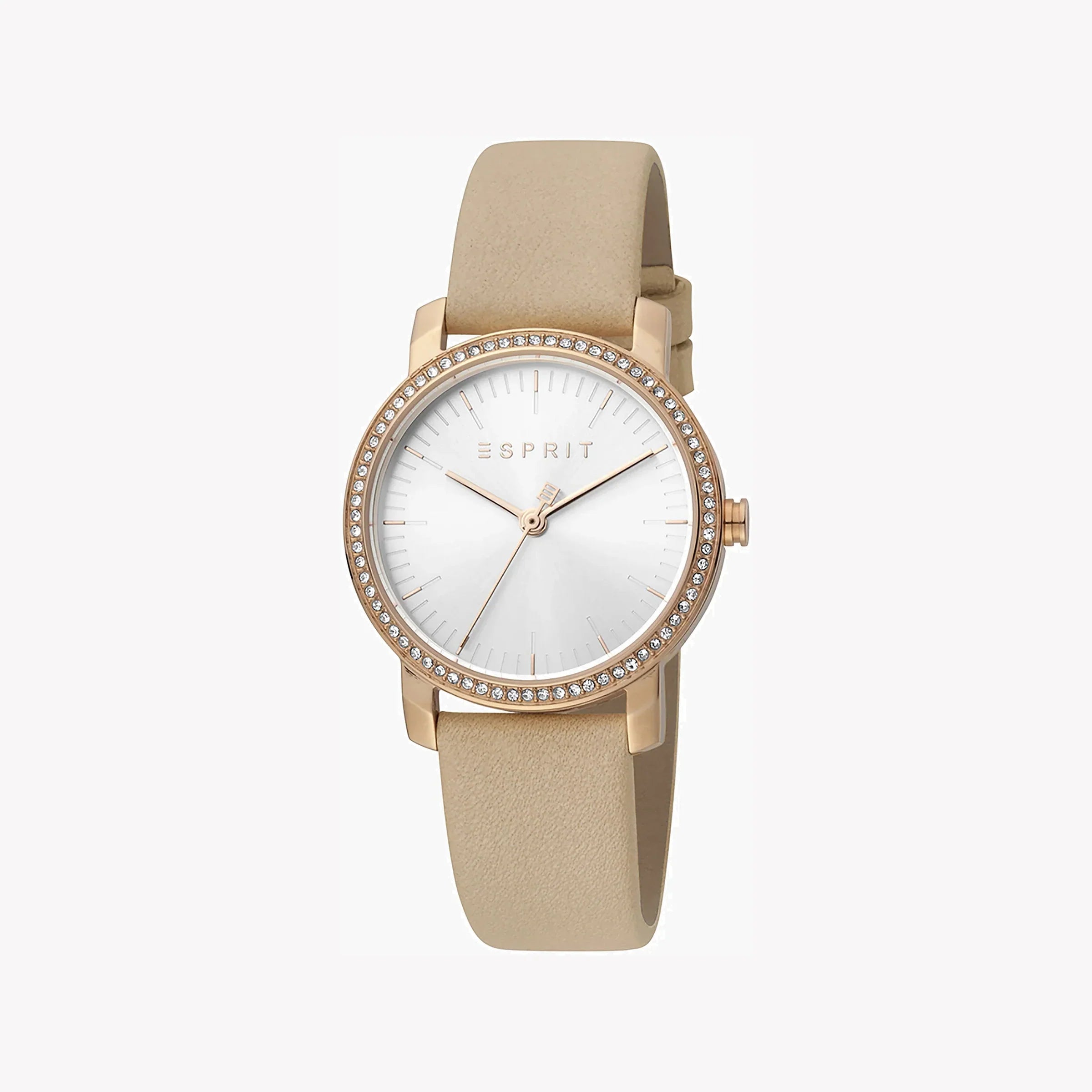 Esprit Dames Beige Leren Horloge, Zilveren Wijzerplaat | Es1l196m0045
