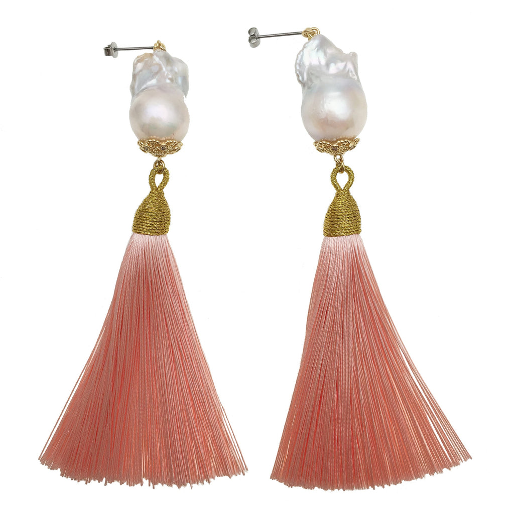 Barokke Parel Roze Tassel Oorbellen DE214