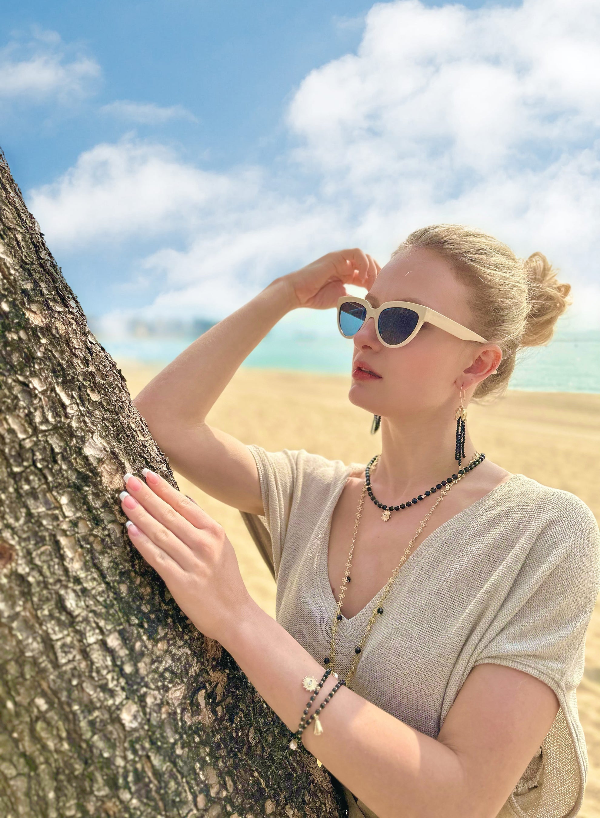 Zwarte Obsidiaan Kralen Tassel Oorbellen JE046