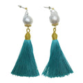 Barokke Parels Blauwe Tassel Oorbellen CE019