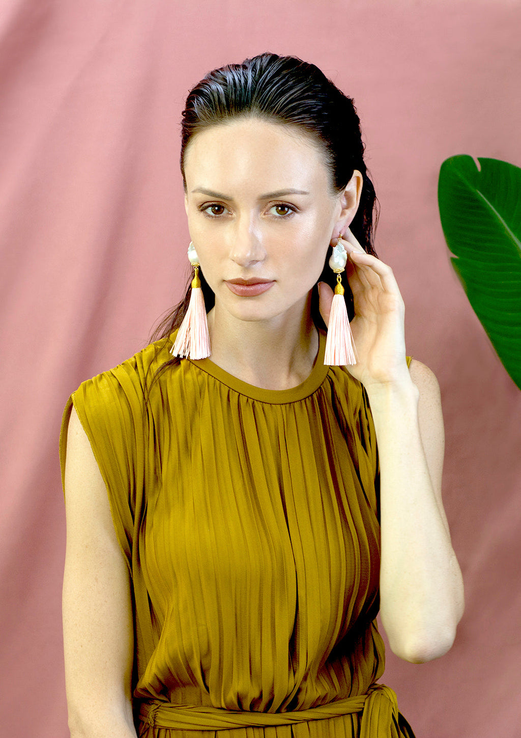 Barokke Parel Roze Tassel Oorbellen DE214