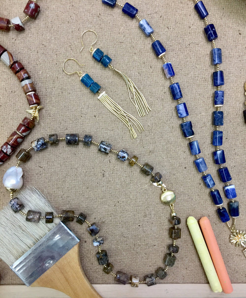 Blauwe Apatiet Tassel Oorbellen CE021