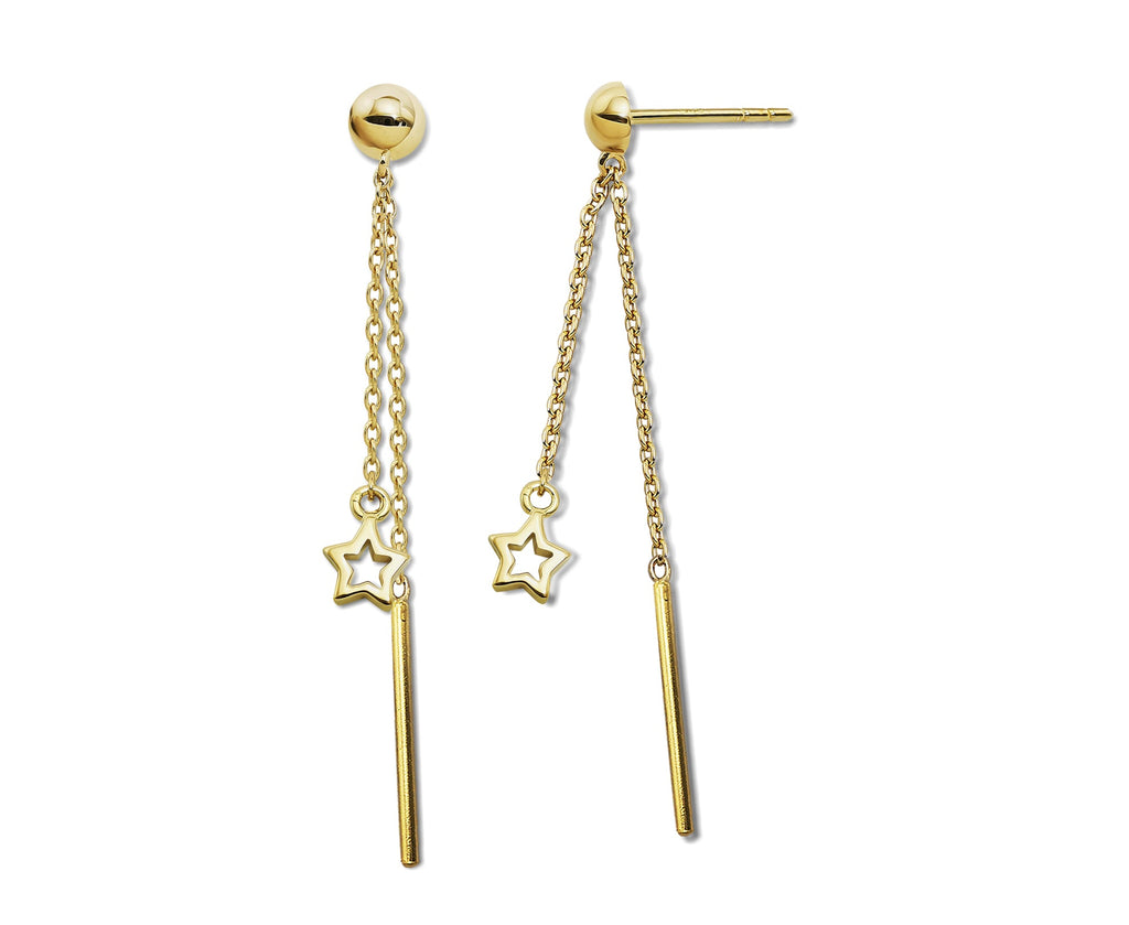 Oorhangers met ster en staafje aan ketting Goudkleur JE039G