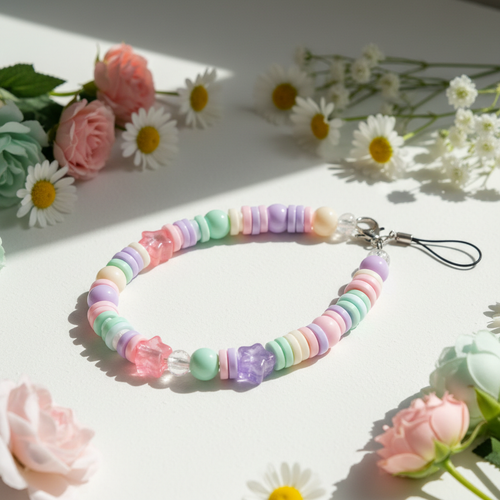 Beaded Phone Strap Pastel